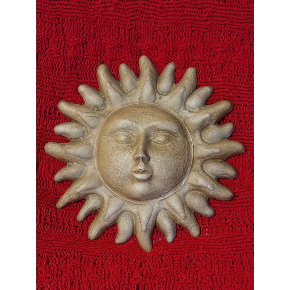 Celestial Sun Face Wall Plaque Hanging Decor Stone Look Sand Color Bohemian